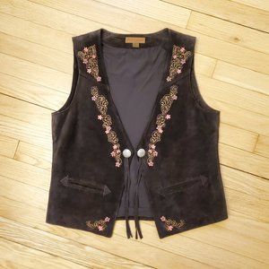 Pendleton Floral Embroidered & Beaded Southwestern Suede Vest, Size Medium